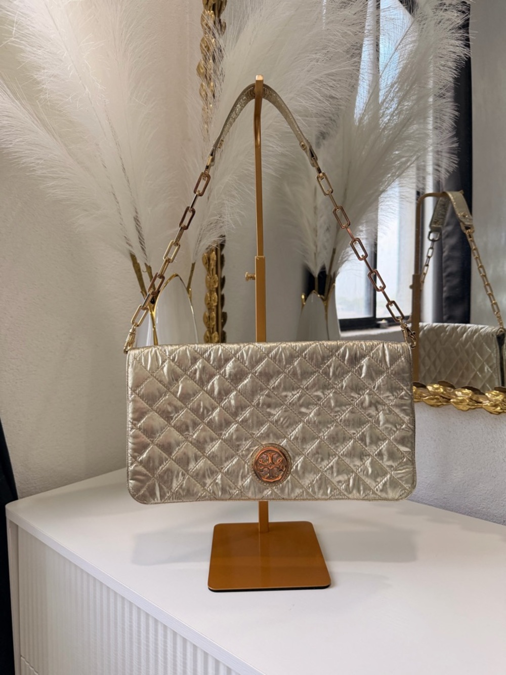 Tory Burch Gold Quilted Clutch